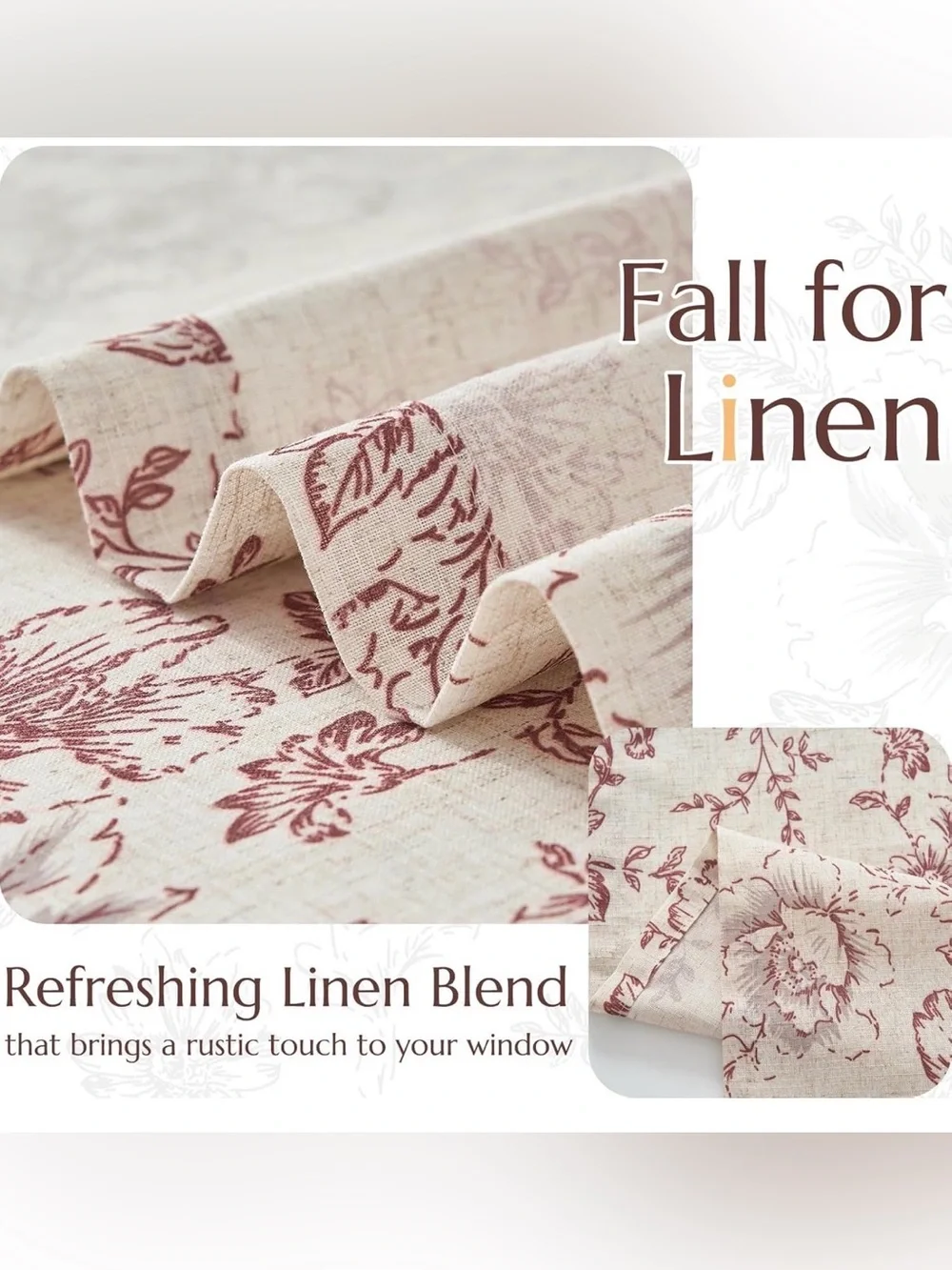 Floral Linen Blend Tie-Up Roman Shade Curtain Valance 42x45 Light Filtering